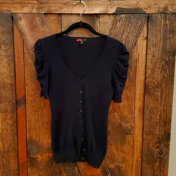 Ruched Sleeve Short Sleeve Cardigan - Picture 1 of 3